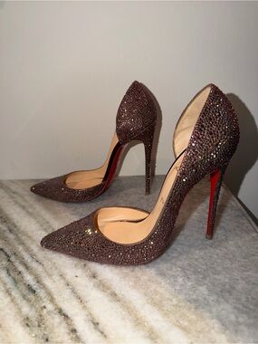 Christian Louboutin Brown Crystal Pointed-Toe Stiletto Pumps